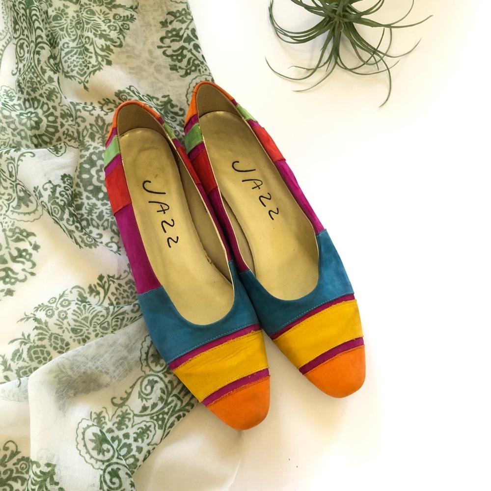 Vtg Jazz Colorful Suede Leather Slip on Flats 6